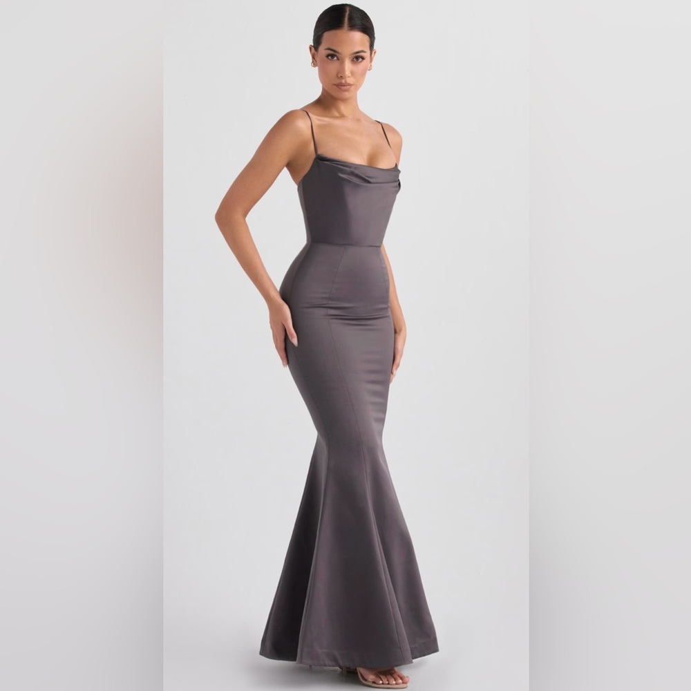 House of CB Violette Satin Fishtail Gown